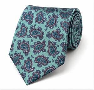 Valentino by Pietro Italian Silk Paisley Tie Mint Aqua Burgundy Classic USA